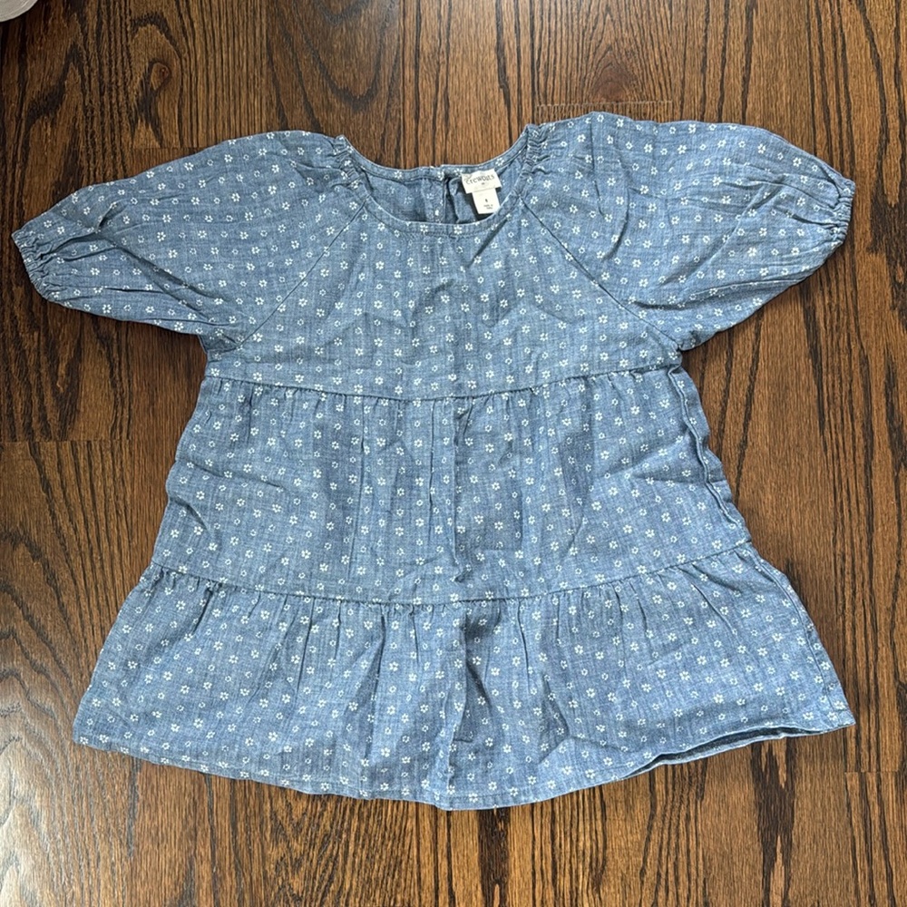 Girls Crewcuts Chambray Tiered Top with Flower detail